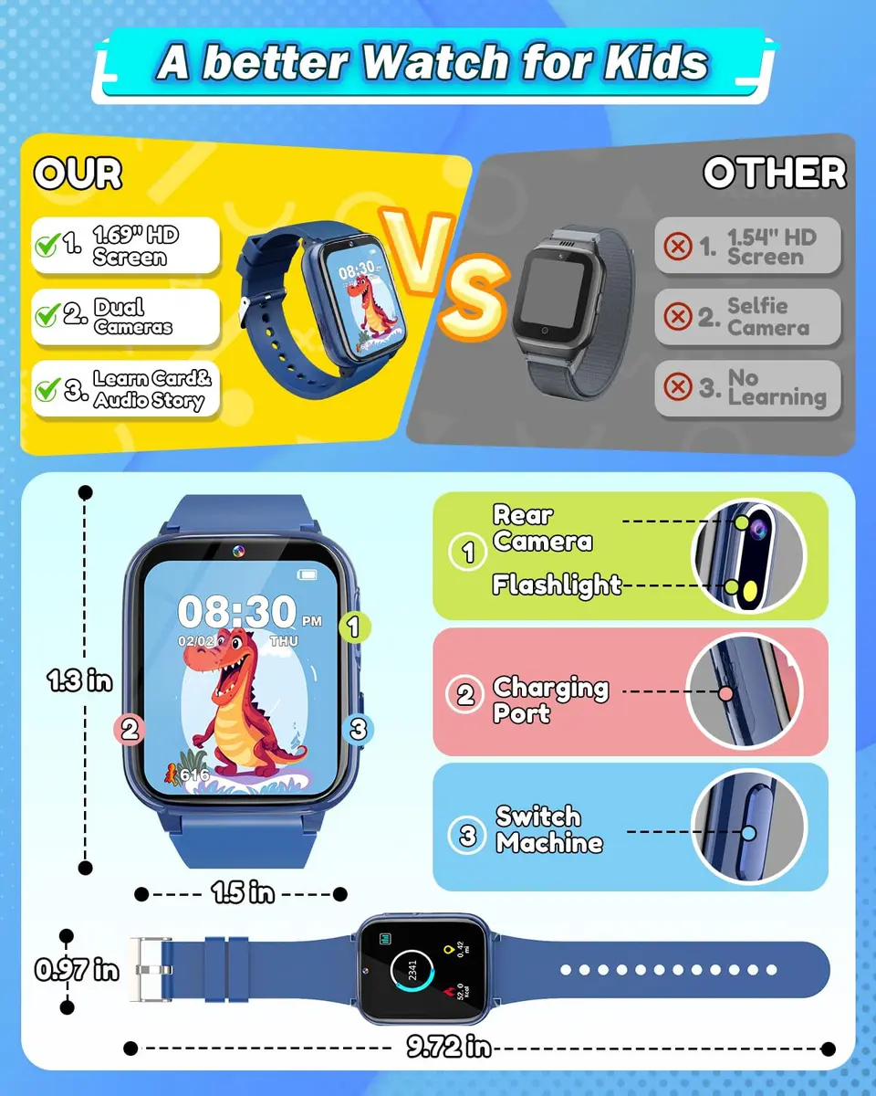 Sueseip Kids Watch for Boys, Touchscreen Dual Cameras, 1.69" HD Display, Educational & Entertainment Features - view 7