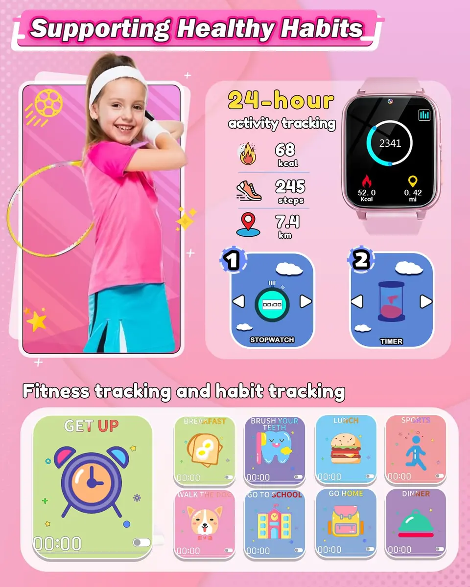 Sueseip Kids Smart Watch 1.69" Touchscreen Pink | Educational & Entertaining (70-120 chars) - view 5