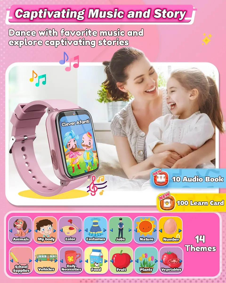 Sueseip Kids Smart Watch 1.69" Touchscreen Pink | Educational & Entertaining (70-120 chars) - view 6