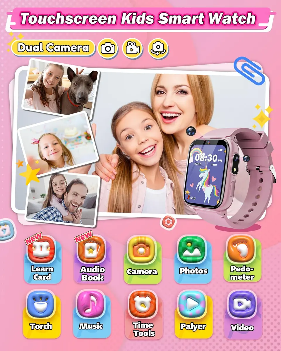 Sueseip Kids Smart Watch 1.69" Touchscreen Pink | Educational & Entertaining (70-120 chars) - view 2