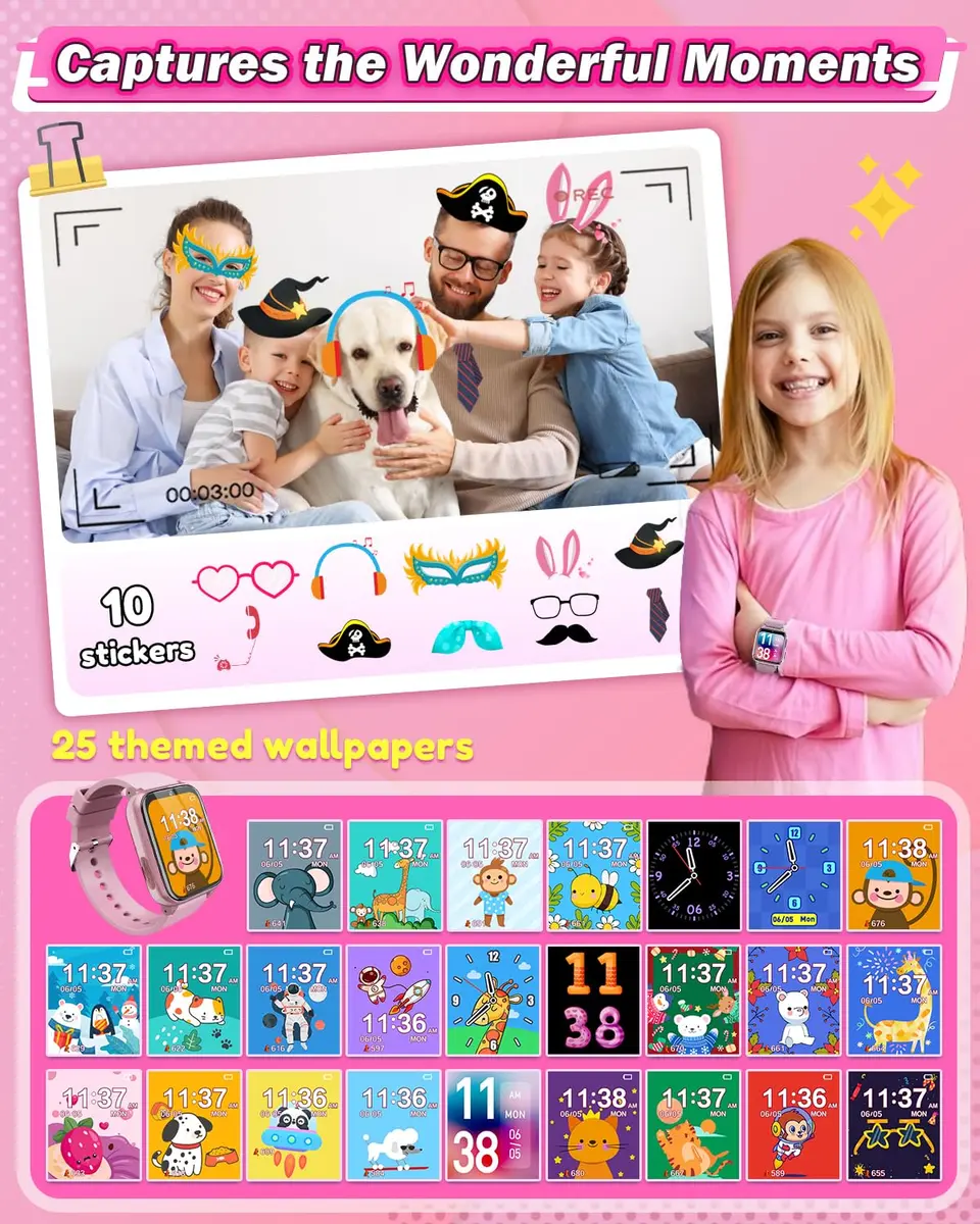 Sueseip Kids Smart Watch 1.69" Touchscreen Pink | Educational & Entertaining (70-120 chars) - view 3