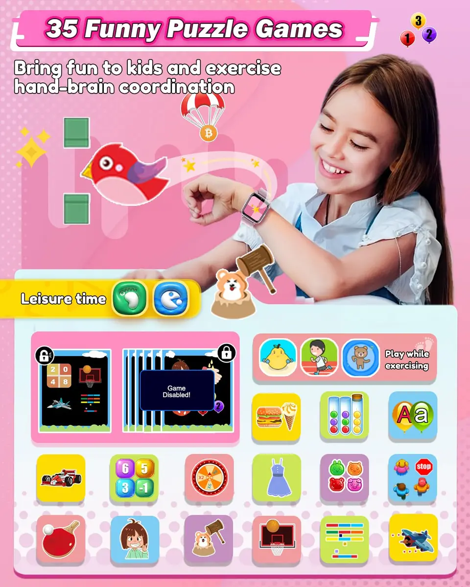Sueseip Kids Smart Watch 1.69" Touchscreen Pink | Educational & Entertaining (70-120 chars) - view 4