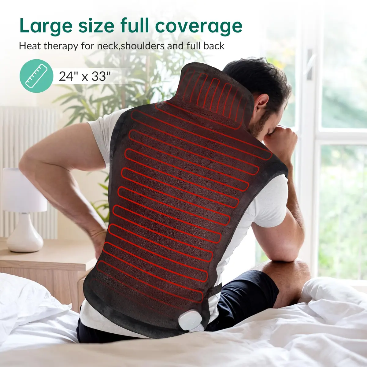 Snailax Heating Pad for Neck & Shoulders and Back, 82.3 cm x 59.7 cm (24" x 33") | Fast Heating with 6 Settings & Auto Shut-Off - view 2