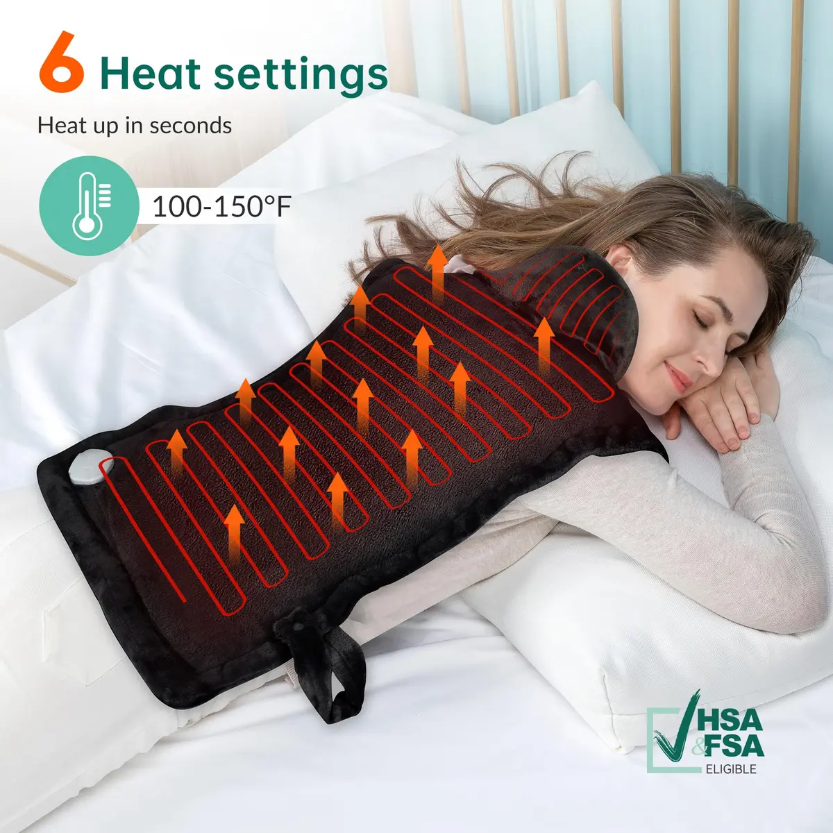 Snailax Heating Pad for Neck & Shoulders and Back, 82.3 cm x 59.7 cm (24" x 33") | Fast Heating with 6 Settings & Auto Shut-Off - view 3
