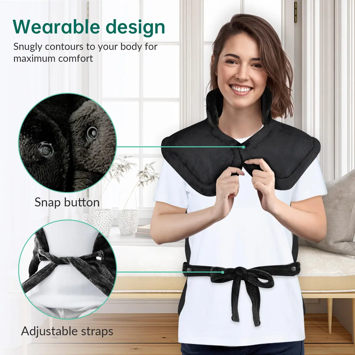 Snailax Heating Pad for Neck & Shoulders and Back, 82.3 cm x 59.7 cm (24" x 33") | Fast Heating with 6 Settings & Auto Shut-Off - view 4