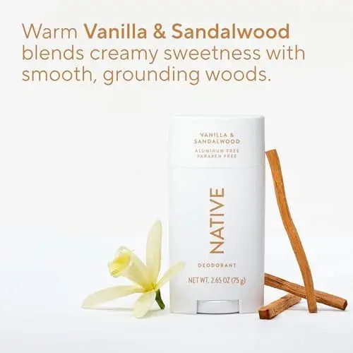 Native Vanilla & Sandalwood Natural Deodorant Stick 77g (2.65oz) | 72-Hour Odor Control - view 4