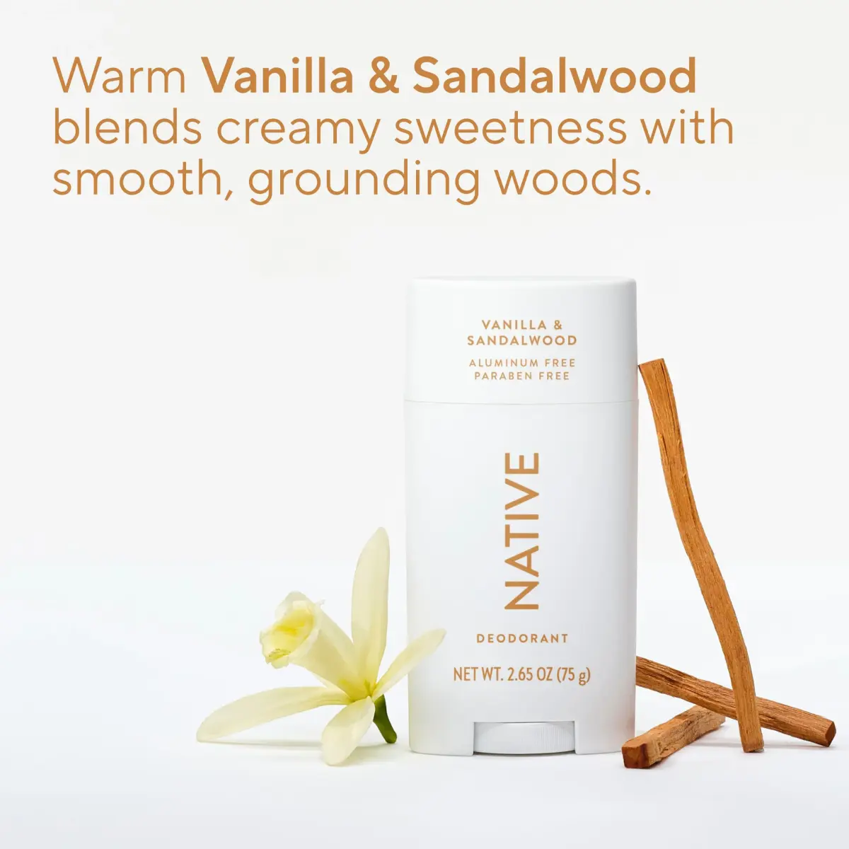 Native Vanilla & Sandalwood Natural Deodorant Stick 77g (2.65oz) | 72-Hour Odor Control - view 4