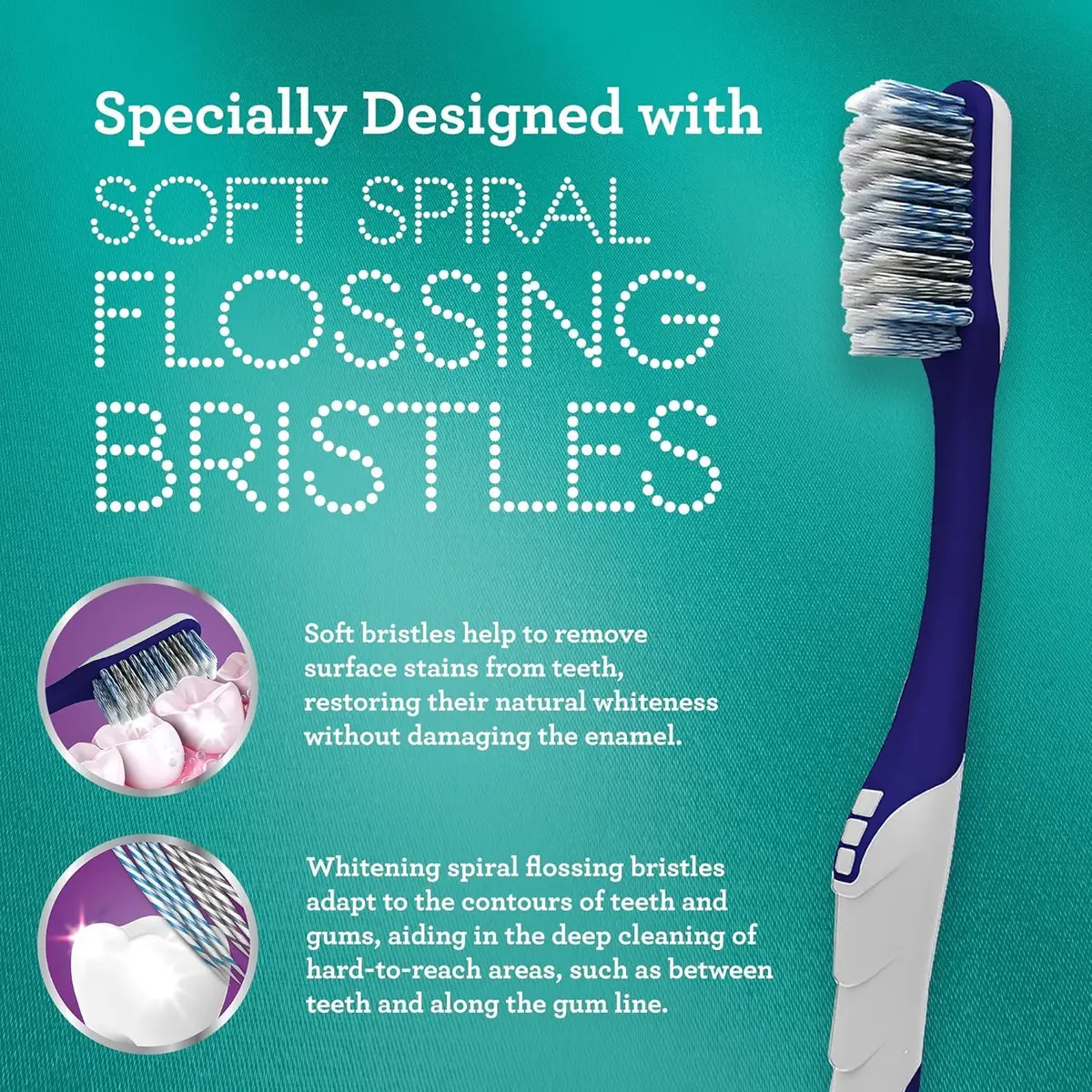 GuruNanda Gentle Giant Toothbrush with Dual Action Flossing Spiral Bristles, Non-Slip Ergo Dexa Grip, BPA Free (1 Count) - view 2