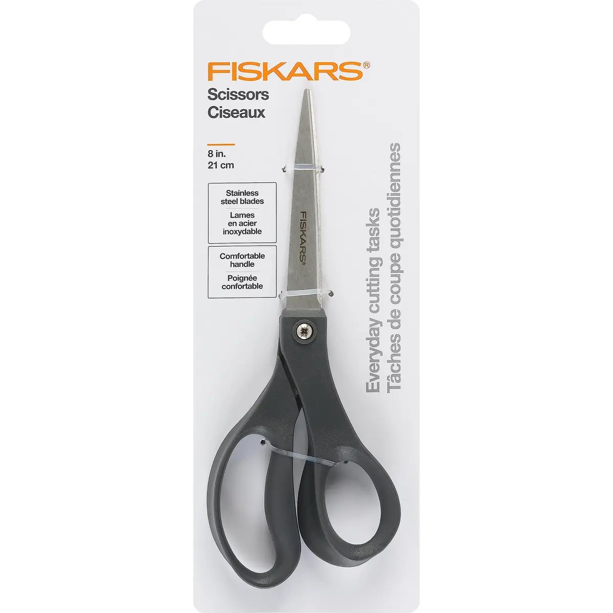Fiskars 8" Everyday Stainless Steel All Purpose Scissors, Grey | Precision Cutting for Home & Office - main product image