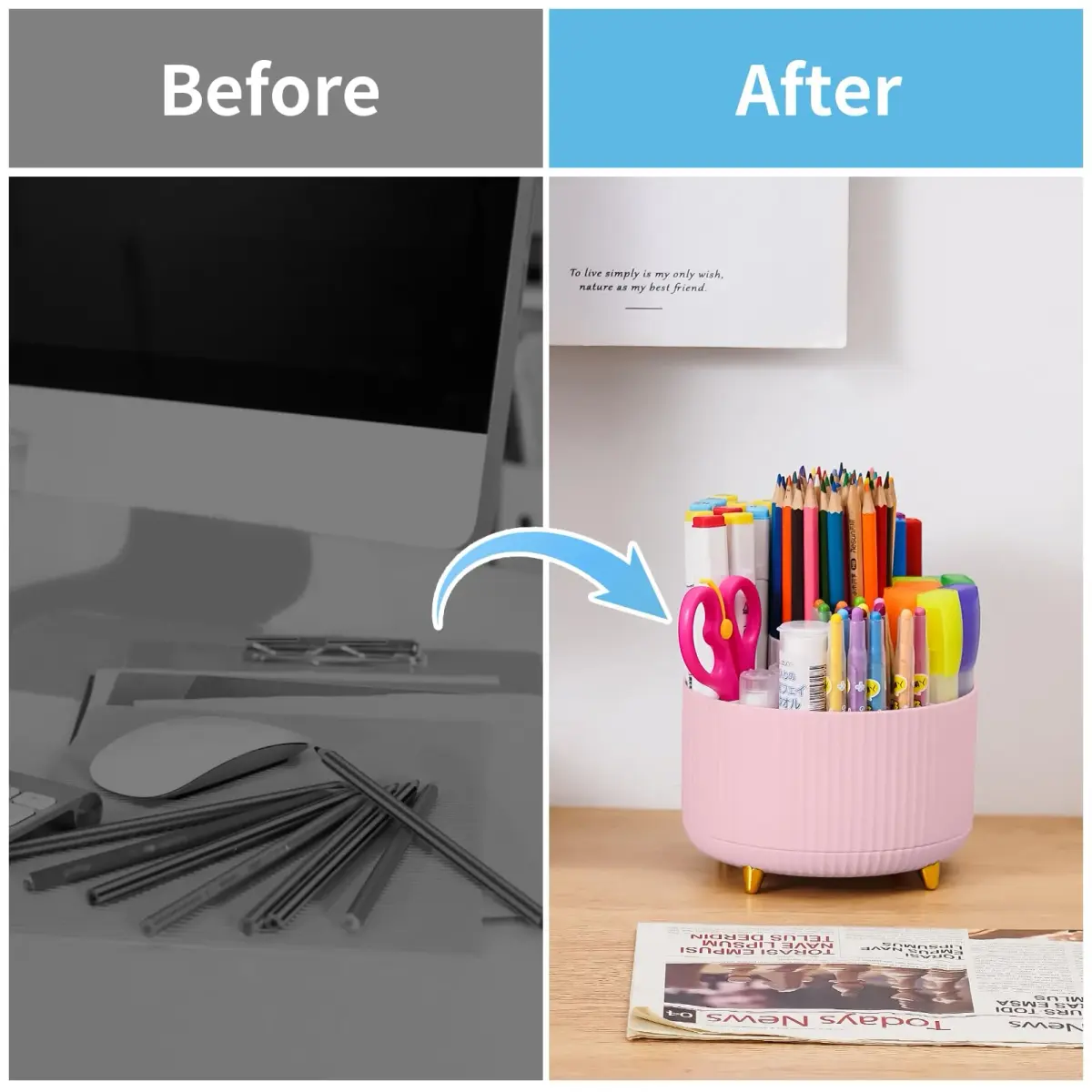 Marbrasse 360 Rotating Desk Organizer Caddy 14.7cm (5.79") | 5 Compartments for Pens, Art Supplies, Office & Home - view 7