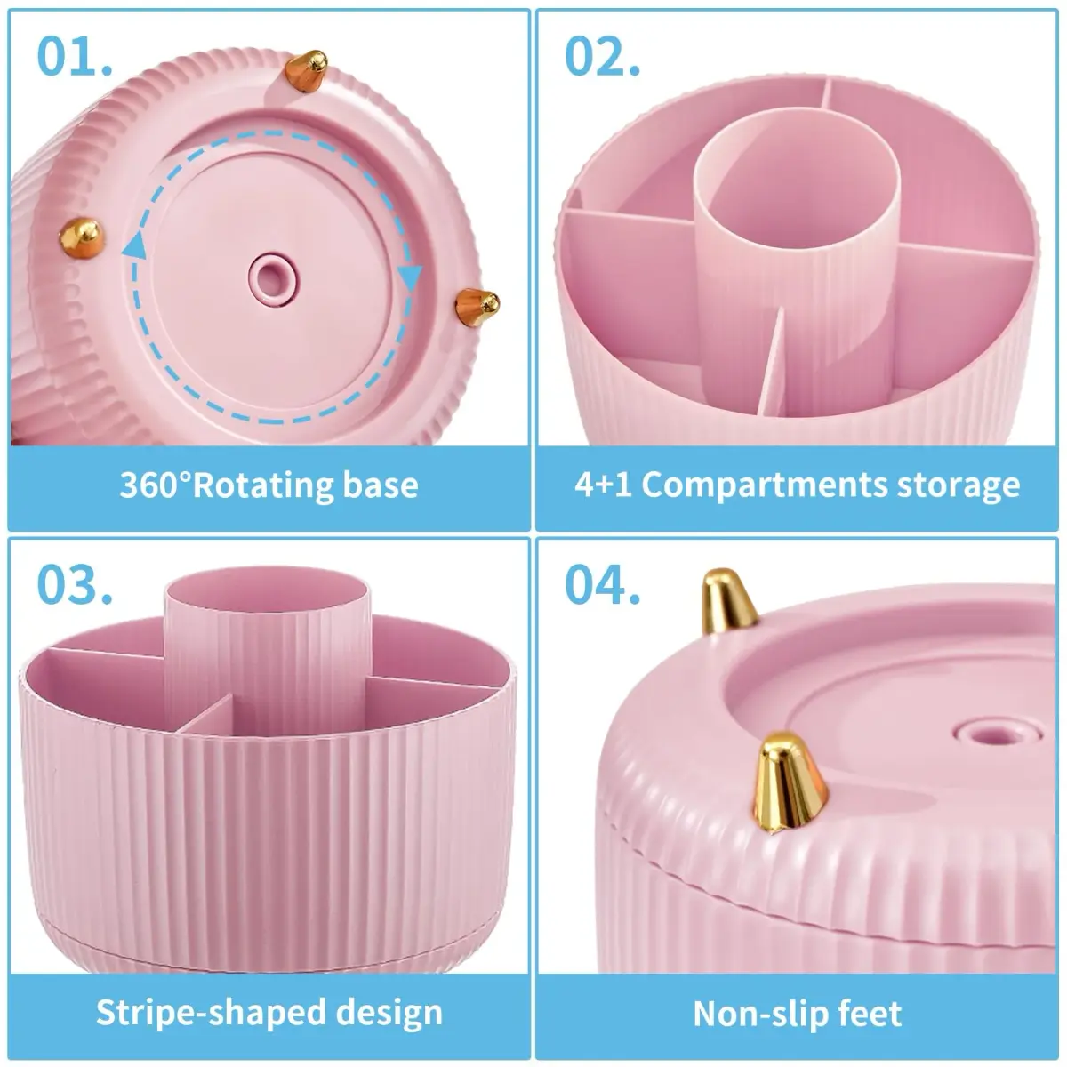 Marbrasse 360 Rotating Desk Organizer Caddy 14.7cm (5.79") | 5 Compartments for Pens, Art Supplies, Office & Home - view 4