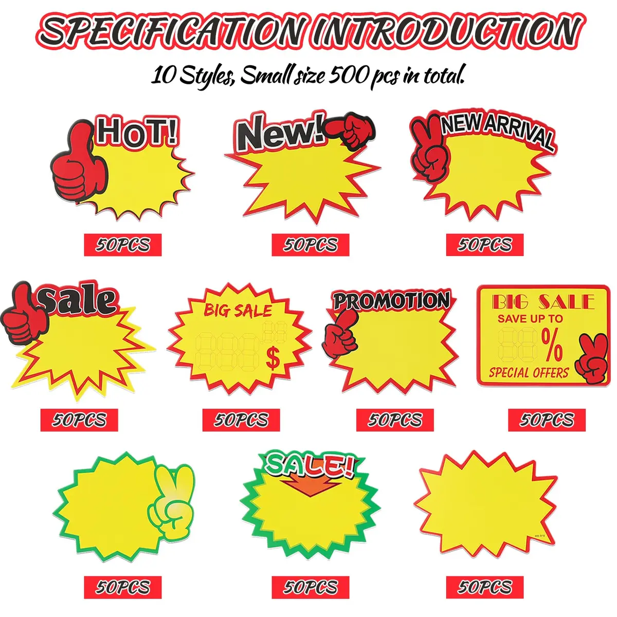 YWFAFO Starburst Sign for Retail Store Small 500pcs Yellow | Eye-Catching Store Signage - view 2