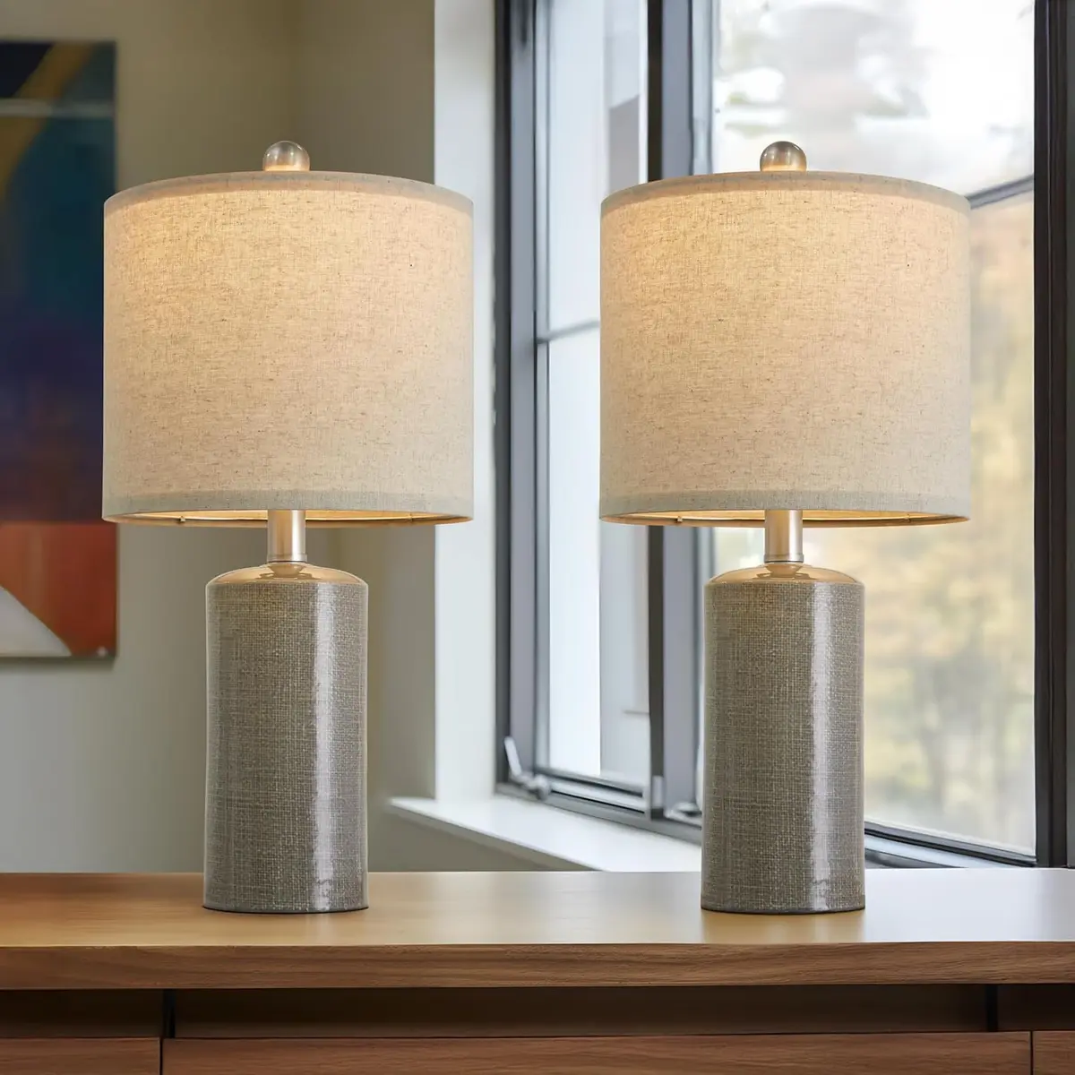G-SAFAVA Grey Ceramic Table Lamps Set of 2, 20.25" (51.44 cm) | Modern Design for Living Room & Bedroom - view 6