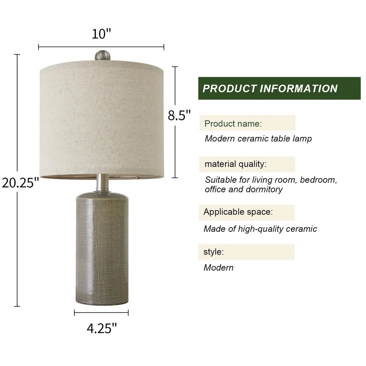 G-SAFAVA Grey Ceramic Table Lamps Set of 2, 20.25" (51.44 cm) | Modern Design for Living Room & Bedroom - view 9