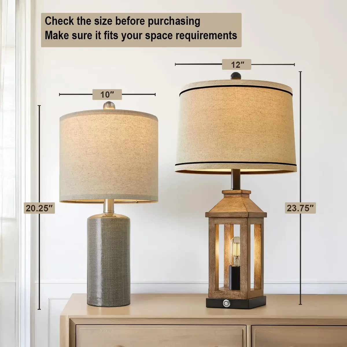 G-SAFAVA Grey Ceramic Table Lamps Set of 2, 20.25" (51.44 cm) | Modern Design for Living Room & Bedroom - view 2