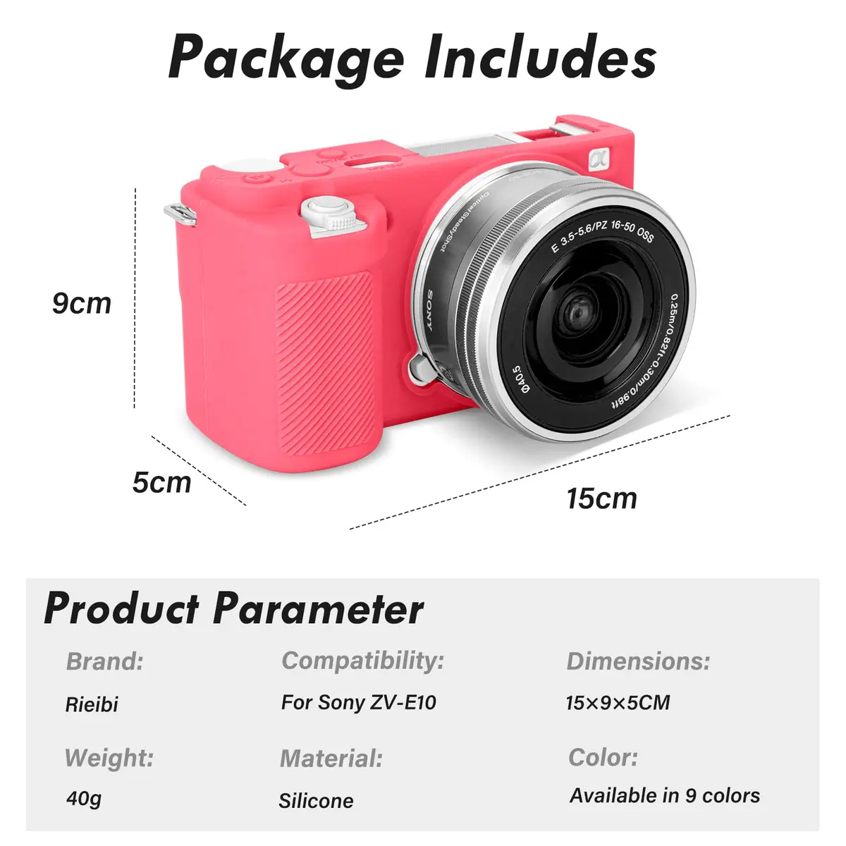 Rieibi ZVE10 Case, Soft Silicone Protective Cover for Sony ZV-E10 ZVE10 Camera, Lightweight Rubber in Rose Red - view 9