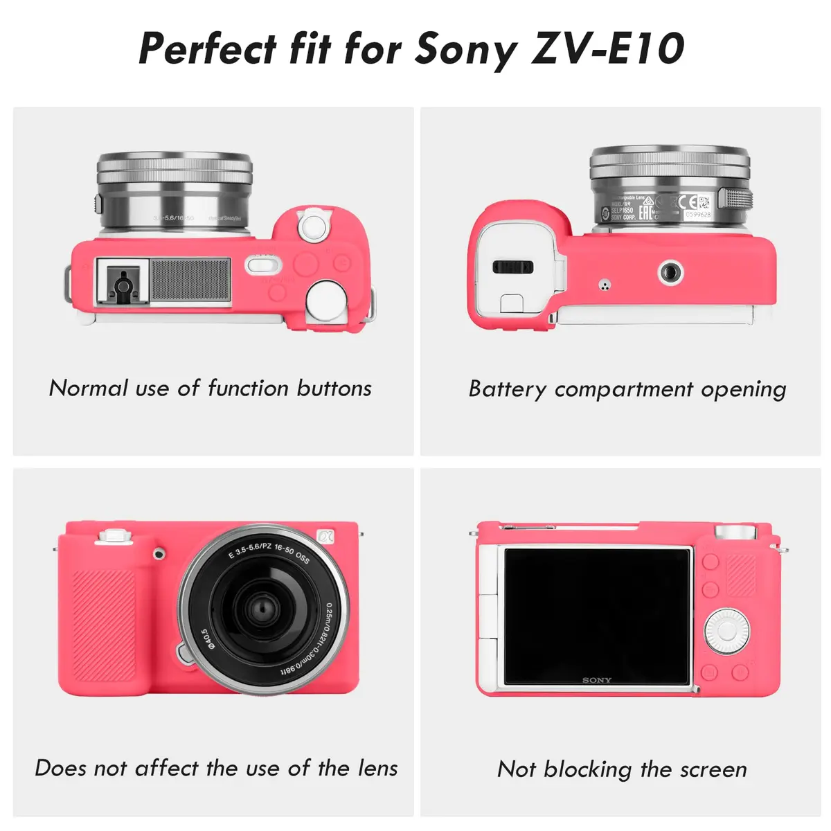 Rieibi ZVE10 Case, Soft Silicone Protective Cover for Sony ZV-E10 ZVE10 Camera, Lightweight Rubber in Rose Red - view 3