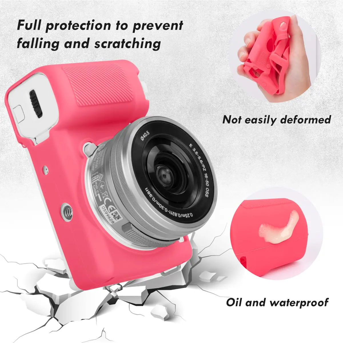 Rieibi ZVE10 Case, Soft Silicone Protective Cover for Sony ZV-E10 ZVE10 Camera, Lightweight Rubber in Rose Red - view 4