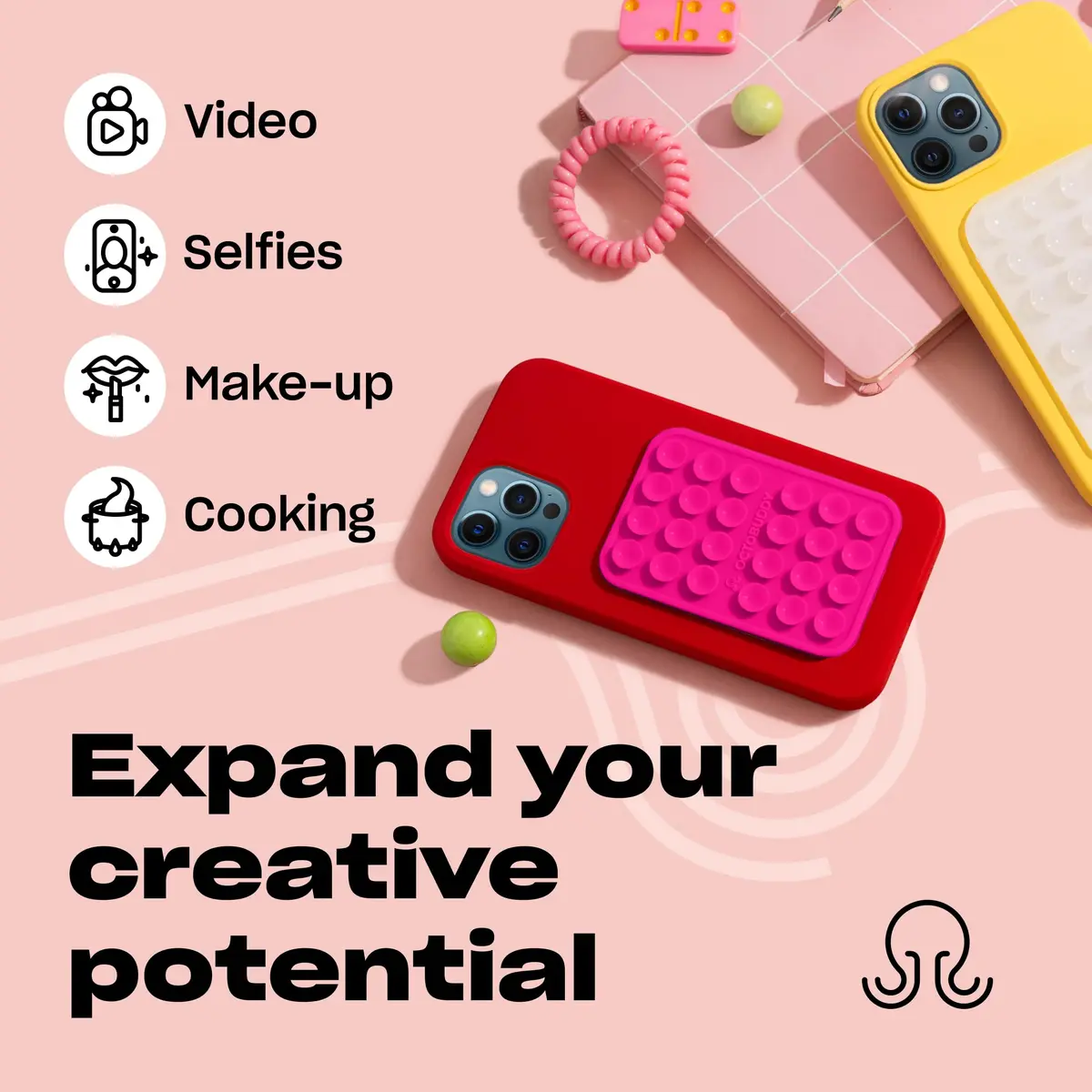 OCTOBUDDY Classic - Silicone Suction Phone Mount, Hot Pink | Hands-Free Content Creation - view 5