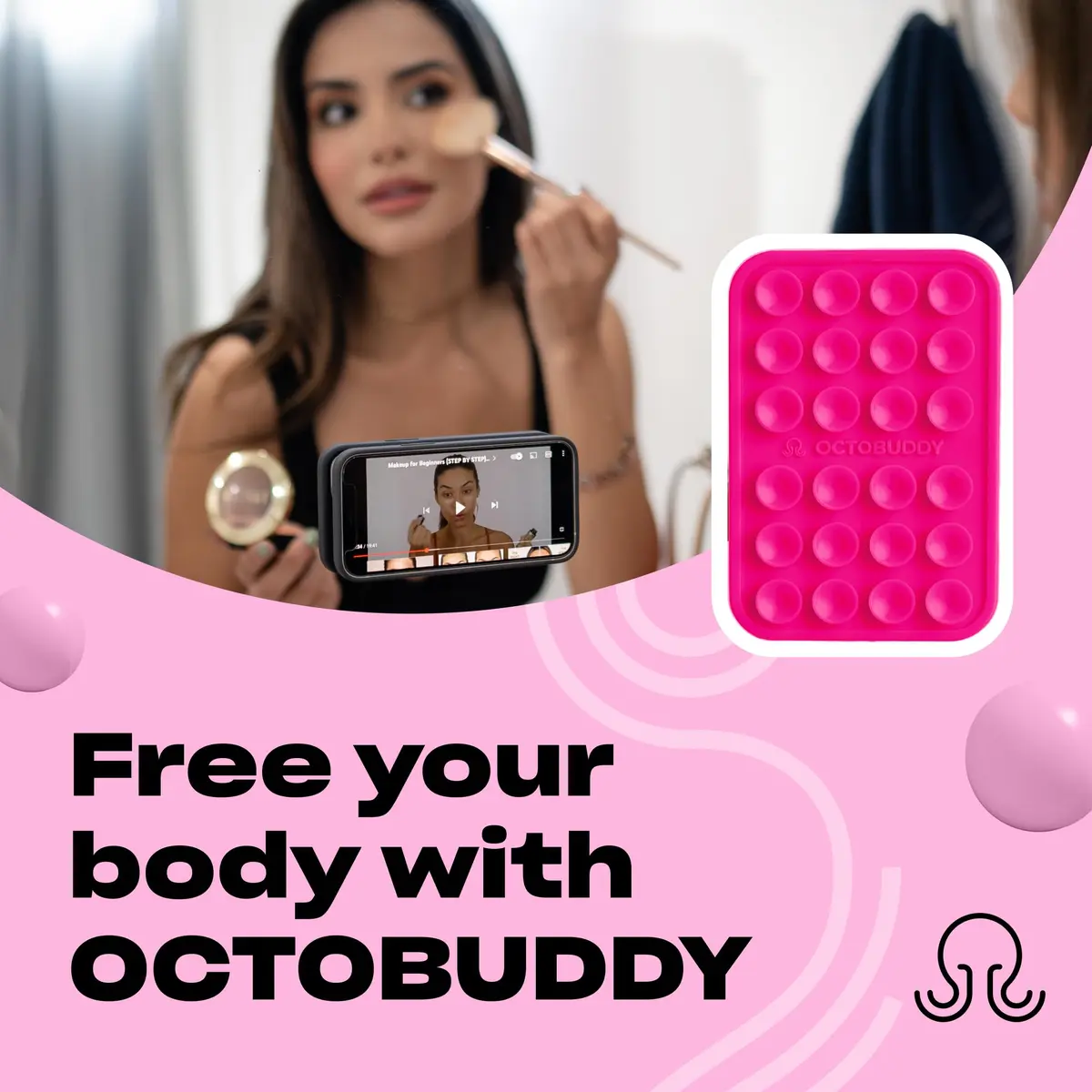 OCTOBUDDY Classic - Silicone Suction Phone Mount, Hot Pink | Hands-Free Content Creation - view 3