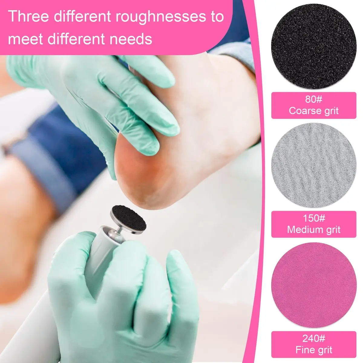 Rolybag 60Pcs Sanding Discs with Metal Mandrel Bit 25mm | 80/150/240 Grit Foot Callus Remover - view 2