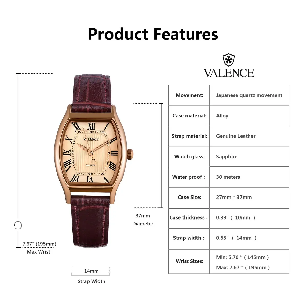 Valence Vintage Women's Square Face Leather Watch - Small Wrist Elegant Gift (30mm/14mm) - view 5