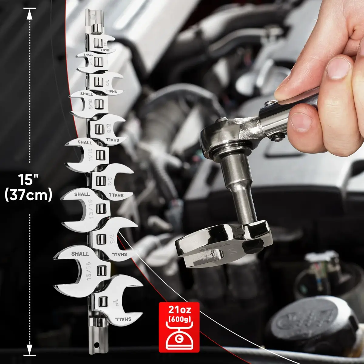 SHALL 3/8" Drive SAE Crowfoot Wrench Set, 11-Piece (9.5-25.4mm) | Access Tight Spaces - view 5