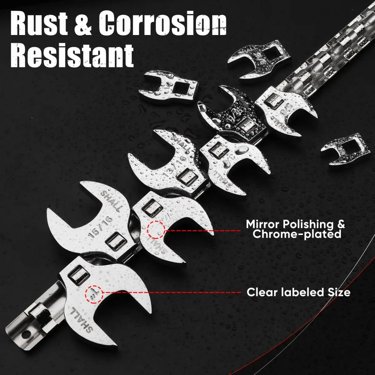SHALL 3/8" Drive SAE Crowfoot Wrench Set, 11-Piece (9.5-25.4mm) | Access Tight Spaces - view 7