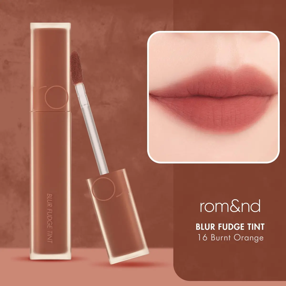 rom&nd Blur Fudge Tint Velvety Matte Lip Stain 0.17oz | Long-Lasting Burnt Orange - view 3