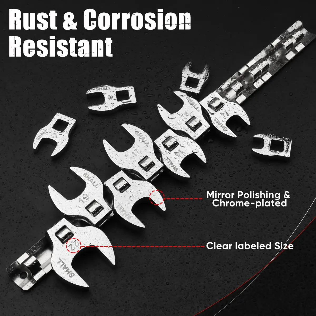 SHALL 3/8" Metric Crowfoot Wrench Set, 11-Piece (10-22mm) | Access Tight Spaces - view 7