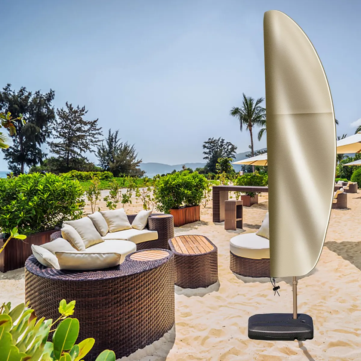 OKPOW Cantilever Patio Umbrella Cover Khaki 225cm (88.6in) | Heavy Duty 420D Oxford Fabric Waterproof UV Resistant - view 6