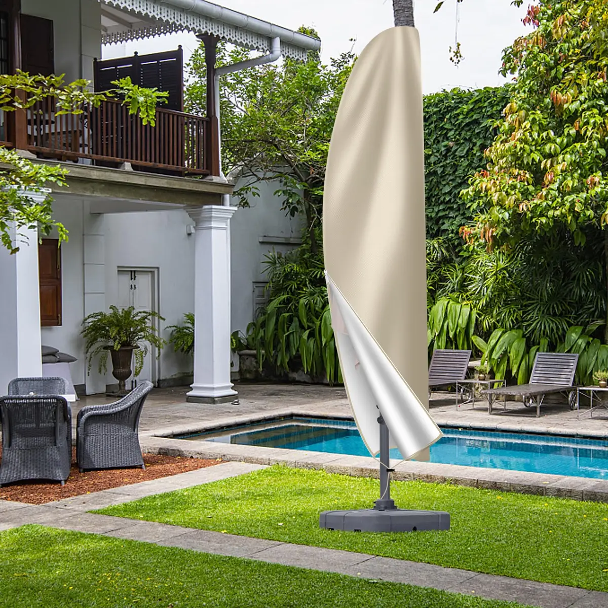 OKPOW Cantilever Patio Umbrella Cover Khaki 225cm (88.6in) | Heavy Duty 420D Oxford Fabric Waterproof UV Resistant - view 7