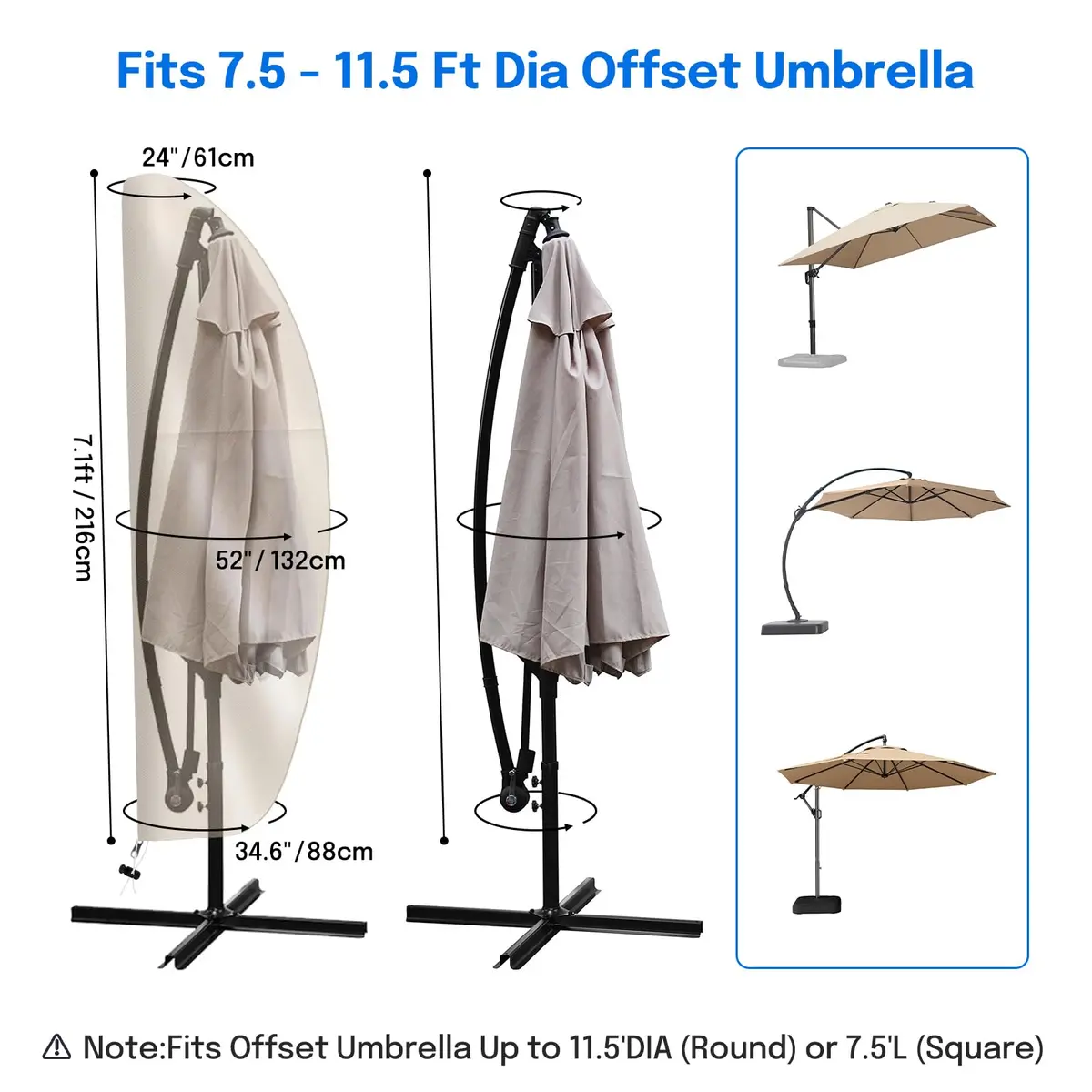 OKPOW Cantilever Patio Umbrella Cover Khaki 225cm (88.6in) | Heavy Duty 420D Oxford Fabric Waterproof UV Resistant - view 3
