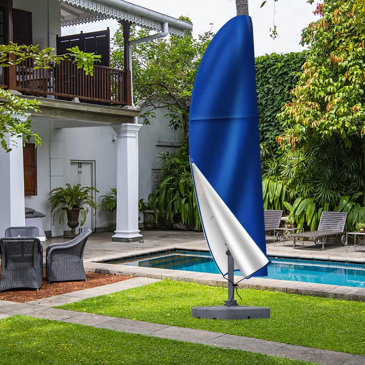 OKPOW Cantilever Patio Umbrella Cover Fits 7.5-11.5 FT Offset Umbrellas | Waterproof 420D Oxford Fabric with Zipper & Drawstring - view 7