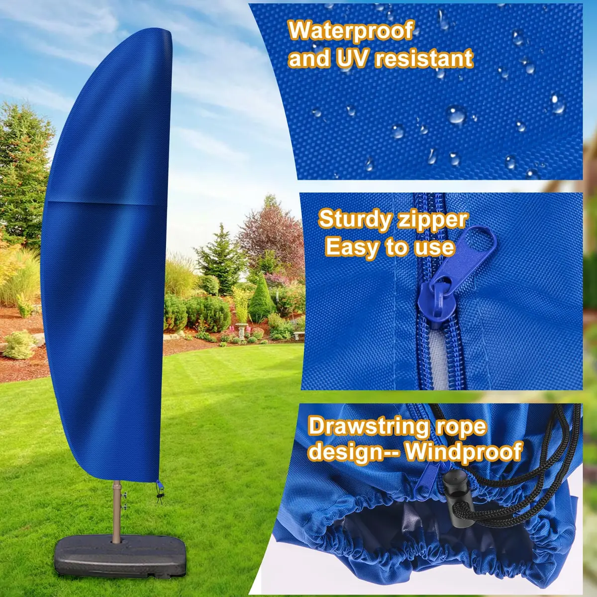 OKPOW Cantilever Patio Umbrella Cover Fits 7.5-11.5 FT Offset Umbrellas | Waterproof 420D Oxford Fabric with Zipper & Drawstring - view 3