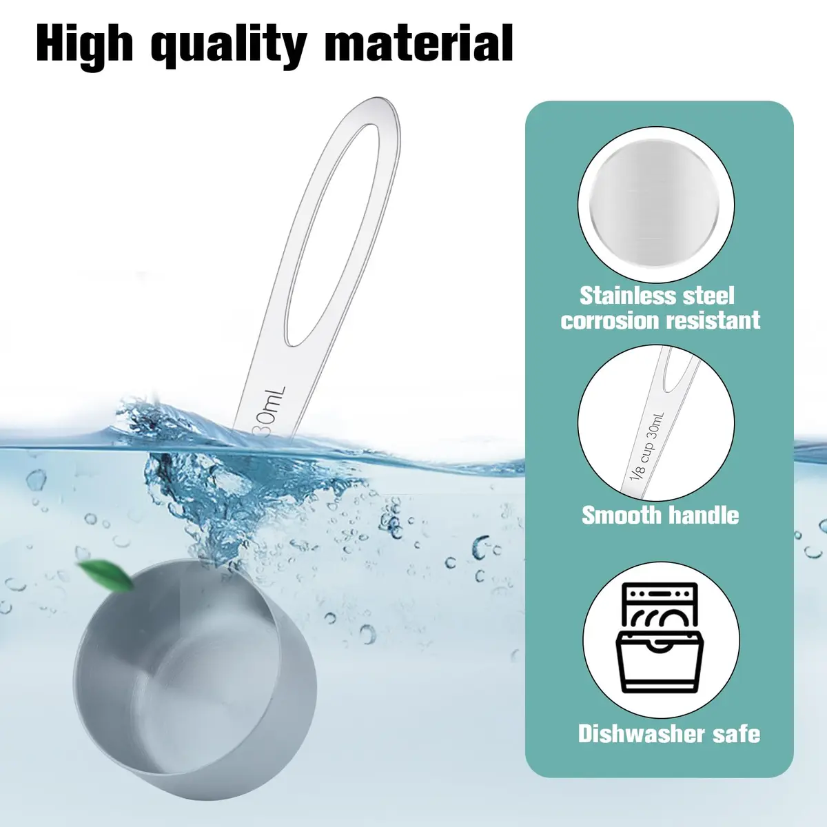 KALIONE 30ml (1/8 Cup) Stainless Steel Measuring Spoon Set | Accurate Dry & Liquid Scoops - view 8