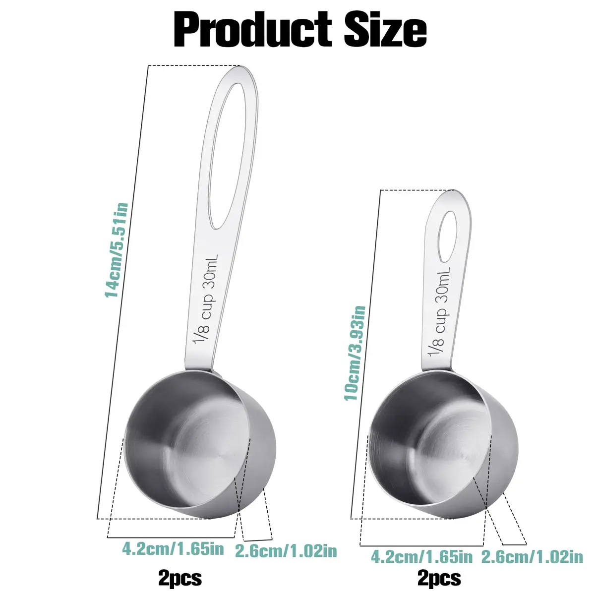 KALIONE 30ml (1/8 Cup) Stainless Steel Measuring Spoon Set | Accurate Dry & Liquid Scoops - view 2