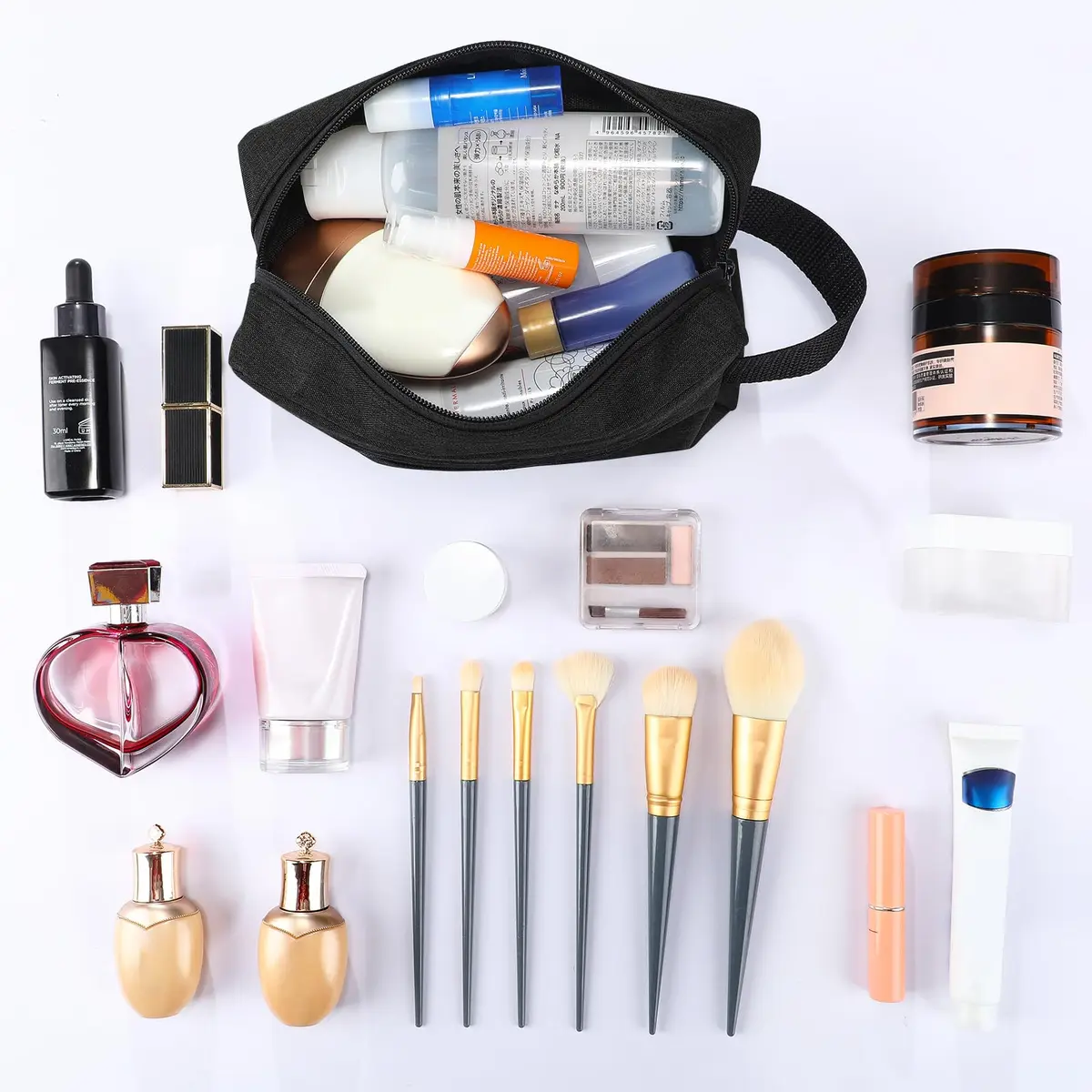 Paterr Travel Toiletry Bag for Women Men | Compact Water-Resistant Oxford Pouch, 16 pcs, Black - view 5