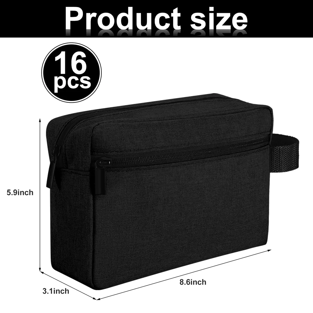 Paterr Travel Toiletry Bag for Women Men | Compact Water-Resistant Oxford Pouch, 16 pcs, Black - view 3