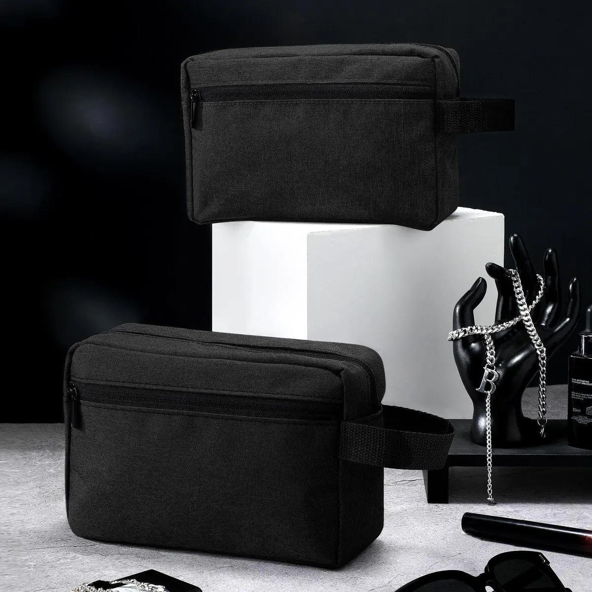 Paterr Travel Toiletry Bag for Women Men | Compact Water-Resistant Oxford Pouch, 16 pcs, Black - view 4