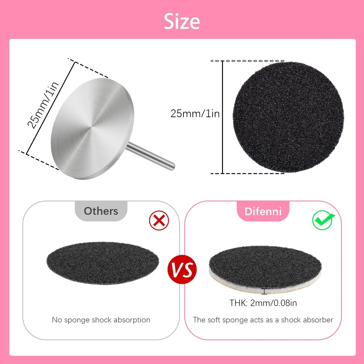 Difenni Black 100pcs #180 Grit Sandpaper Discs with Metal Nail Drill Bit | Foot File Sandpaper Discs for Manicure Pedicure - view 5