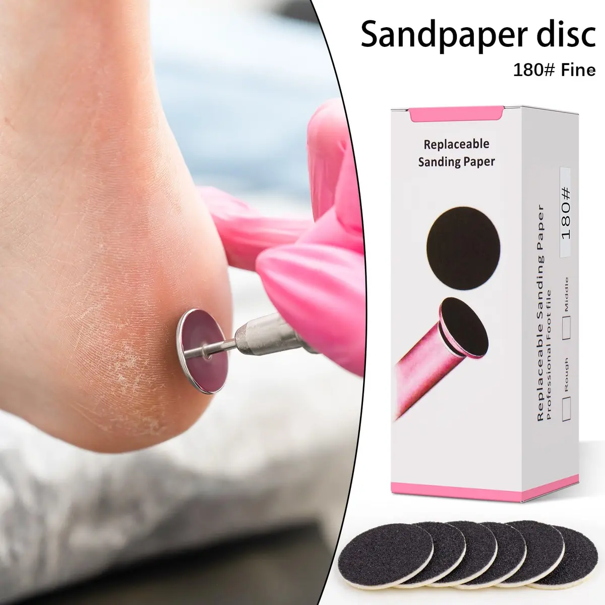 Difenni Black 100pcs #180 Grit Sandpaper Discs with Metal Nail Drill Bit | Foot File Sandpaper Discs for Manicure Pedicure - view 6