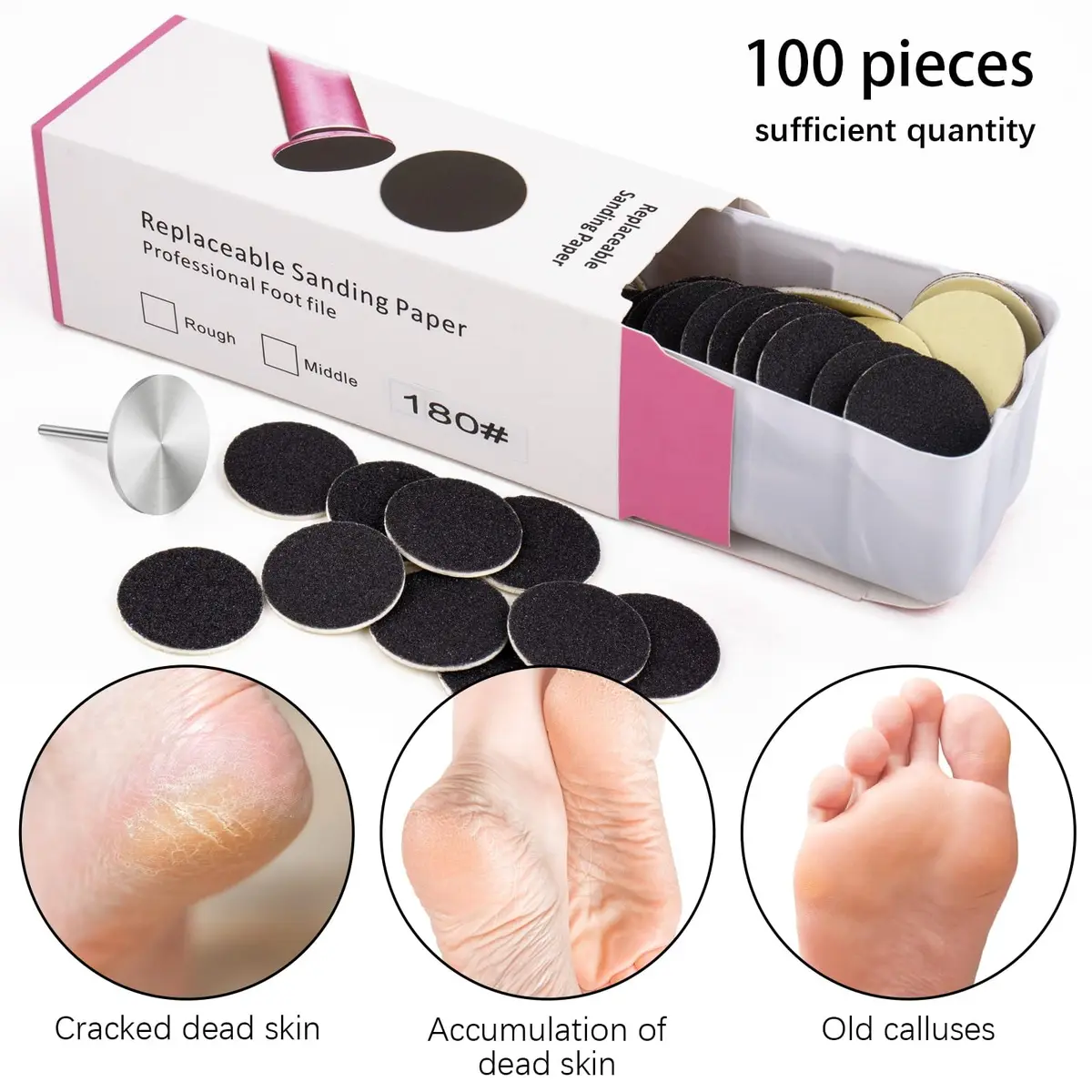 Difenni Black 100pcs #180 Grit Sandpaper Discs with Metal Nail Drill Bit | Foot File Sandpaper Discs for Manicure Pedicure - view 7