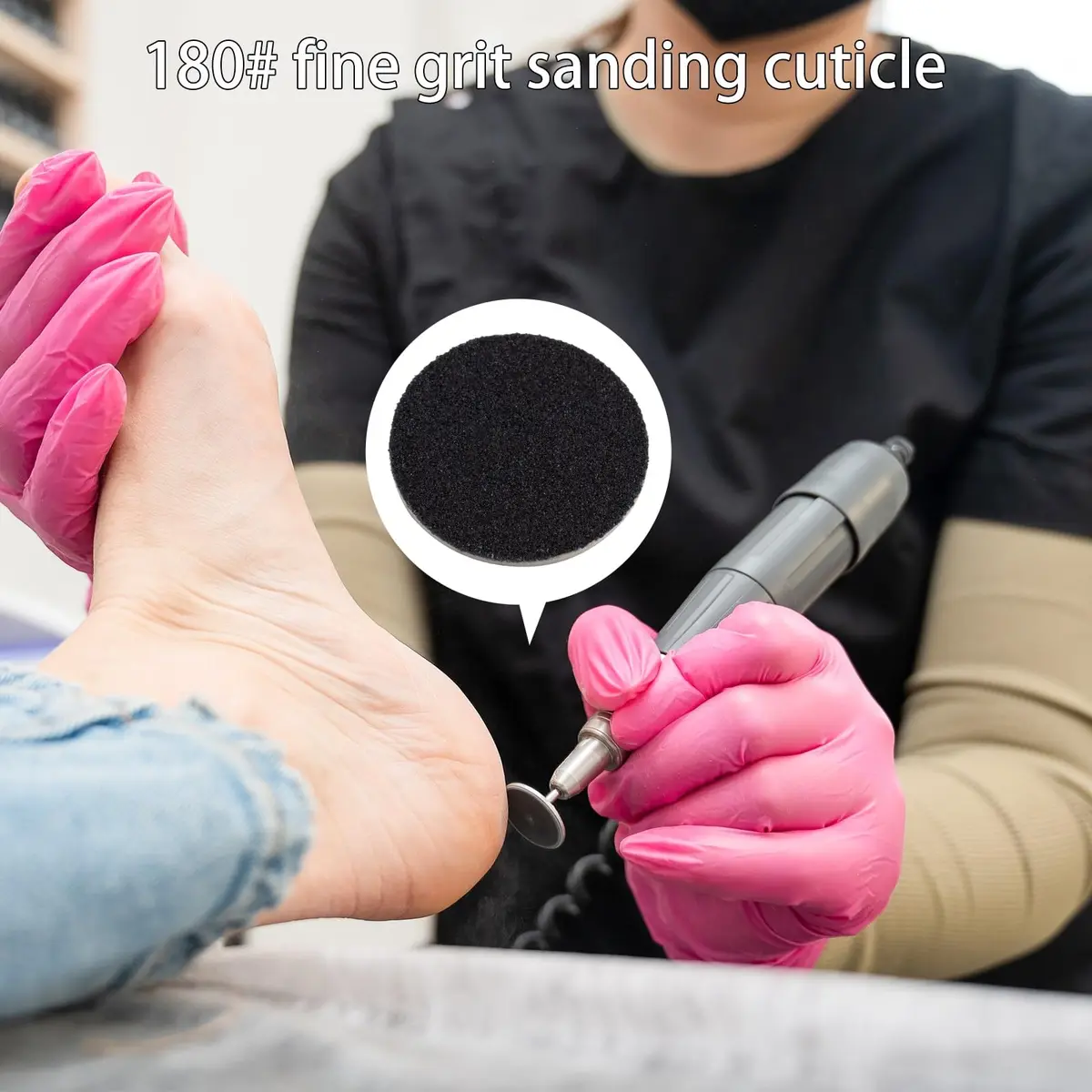 Difenni Black 100pcs #180 Grit Sandpaper Discs with Metal Nail Drill Bit | Foot File Sandpaper Discs for Manicure Pedicure - view 2