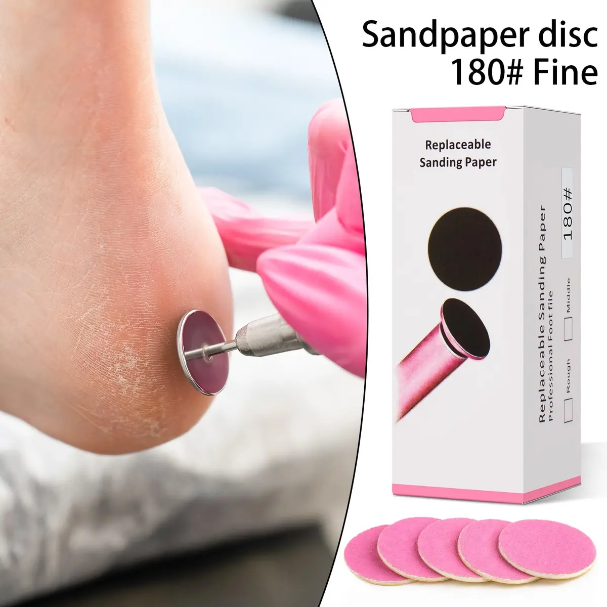 Difenni 100pcs Pink #180 Grit Sandpaper Discs with Metal Nail Drill Bit | 25mm (0.98 inch) - view 6