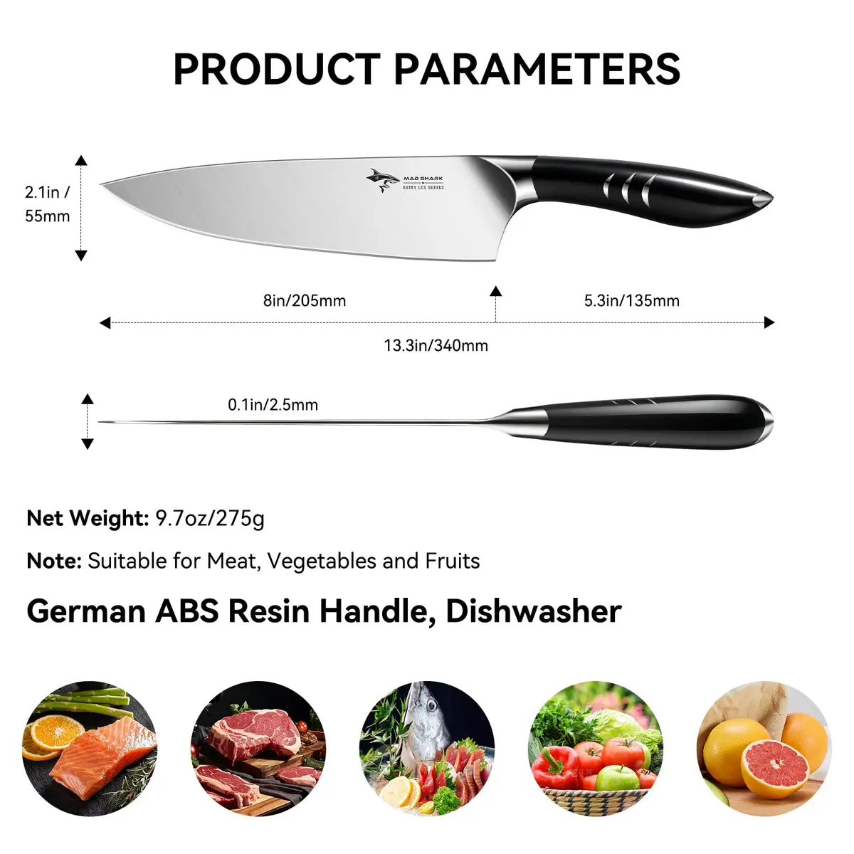 MAD SHARK 8 Inch Chef Knife | High Carbon German Stainless Steel, Ergonomic Handle, Gift Box - view 6
