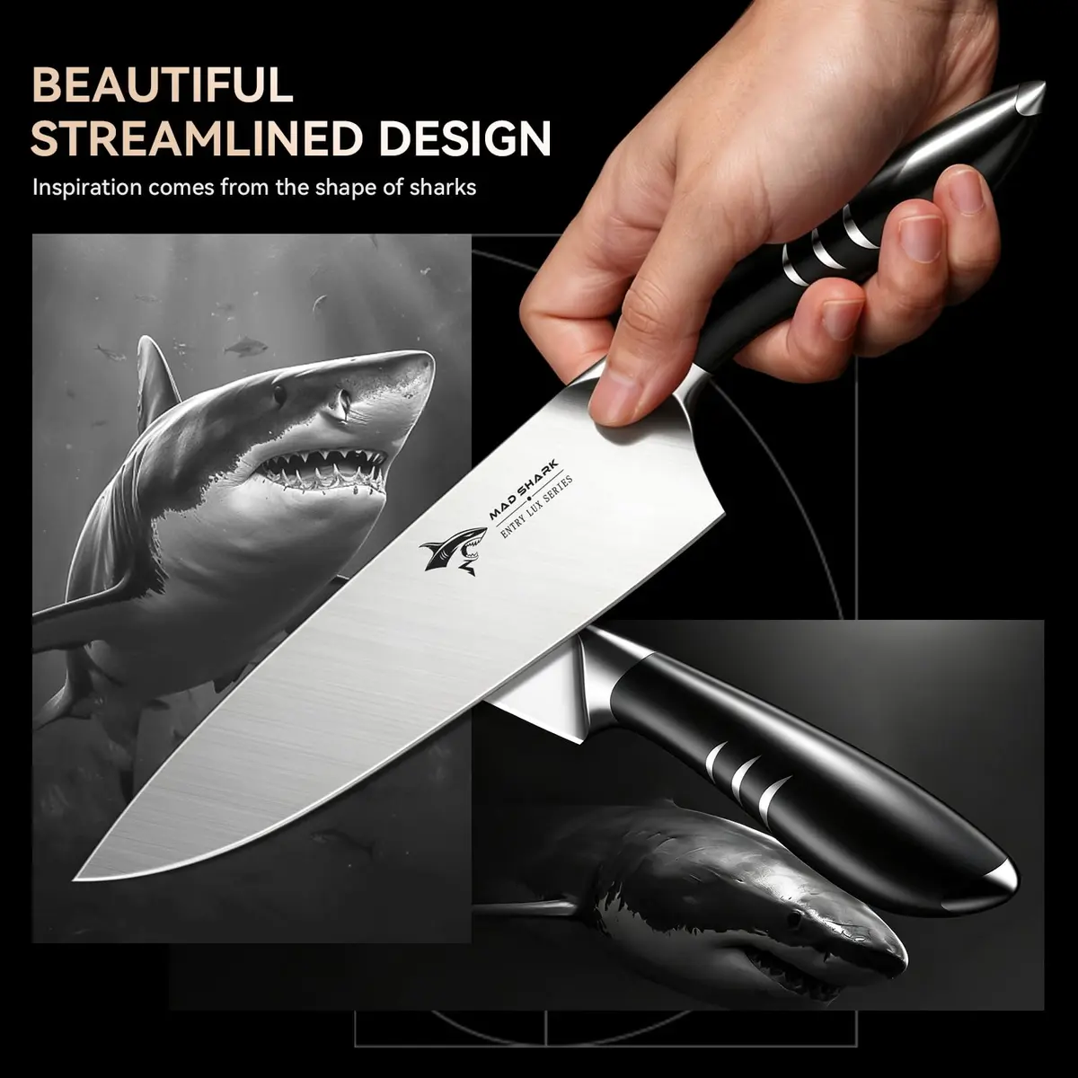 MAD SHARK 8 Inch Chef Knife | High Carbon German Stainless Steel, Ergonomic Handle, Gift Box - view 7