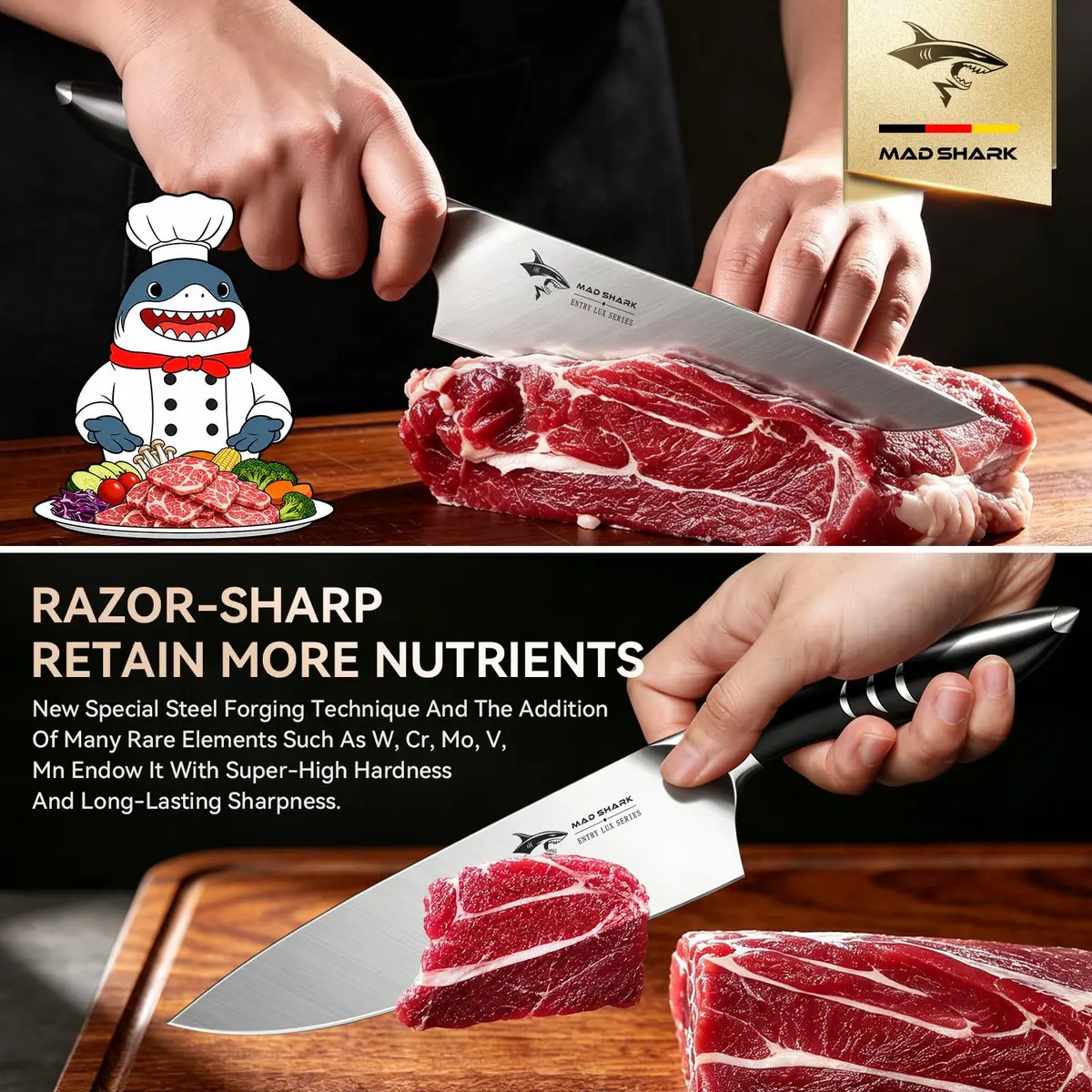 MAD SHARK 8 Inch Chef Knife | High Carbon German Stainless Steel, Ergonomic Handle, Gift Box - view 3