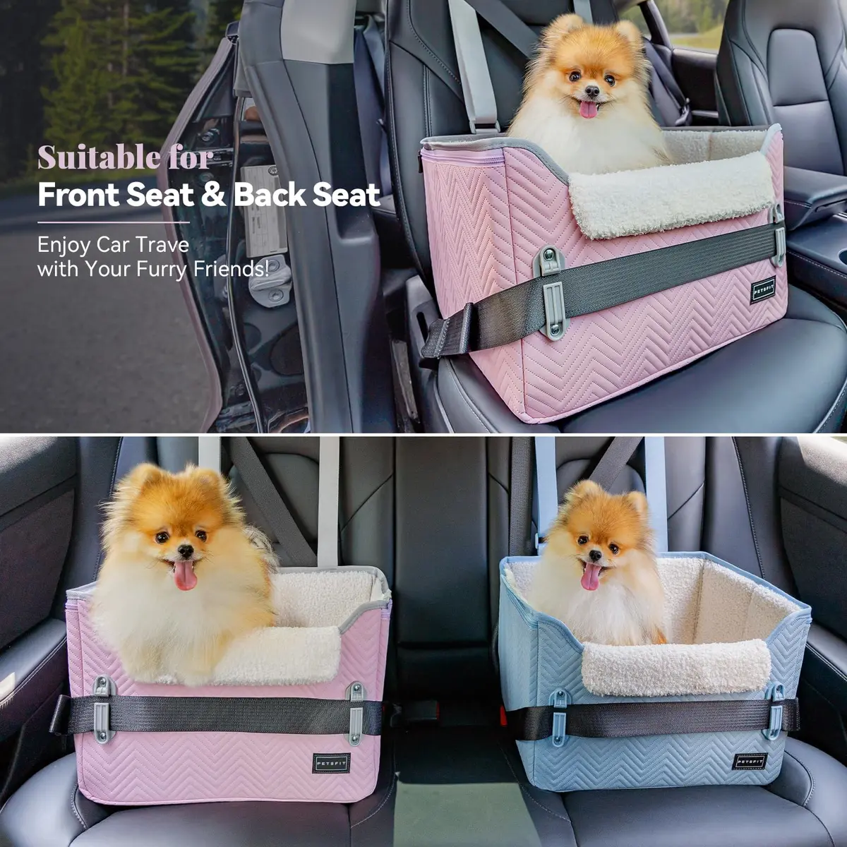 Petsfit Dog Car Seat for Small Dogs 16"L x 13"W x 11"H | Portable, Adjustable & Safe (Light Pink) - view 2