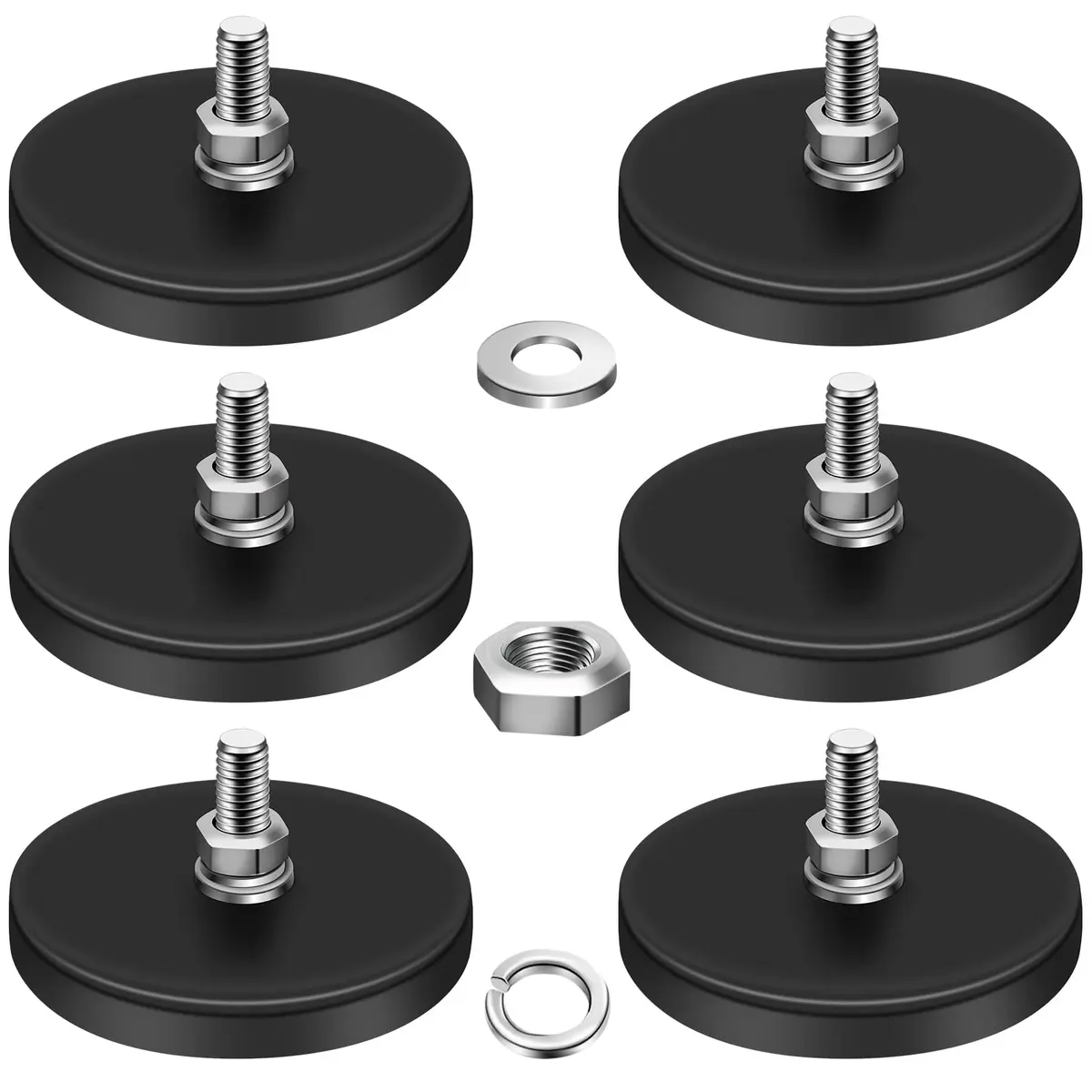 DIYMAG Rubber Coated Neodymium Magnets 1.69in (43mm) Diameter, 30lb Pull Force, 6-Pack | Heavy Duty Industrial Magnets with M5 Threaded Studs - main product image